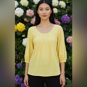 Soft Surroundings Women's Yellow Cotton Top 3/4 Sleeve